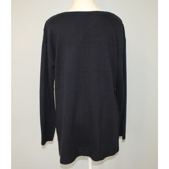 Talbots Womens Button Shoulder Sweater Tunic Length Side vents Navy Blue Size L - Picture 3 of 9
